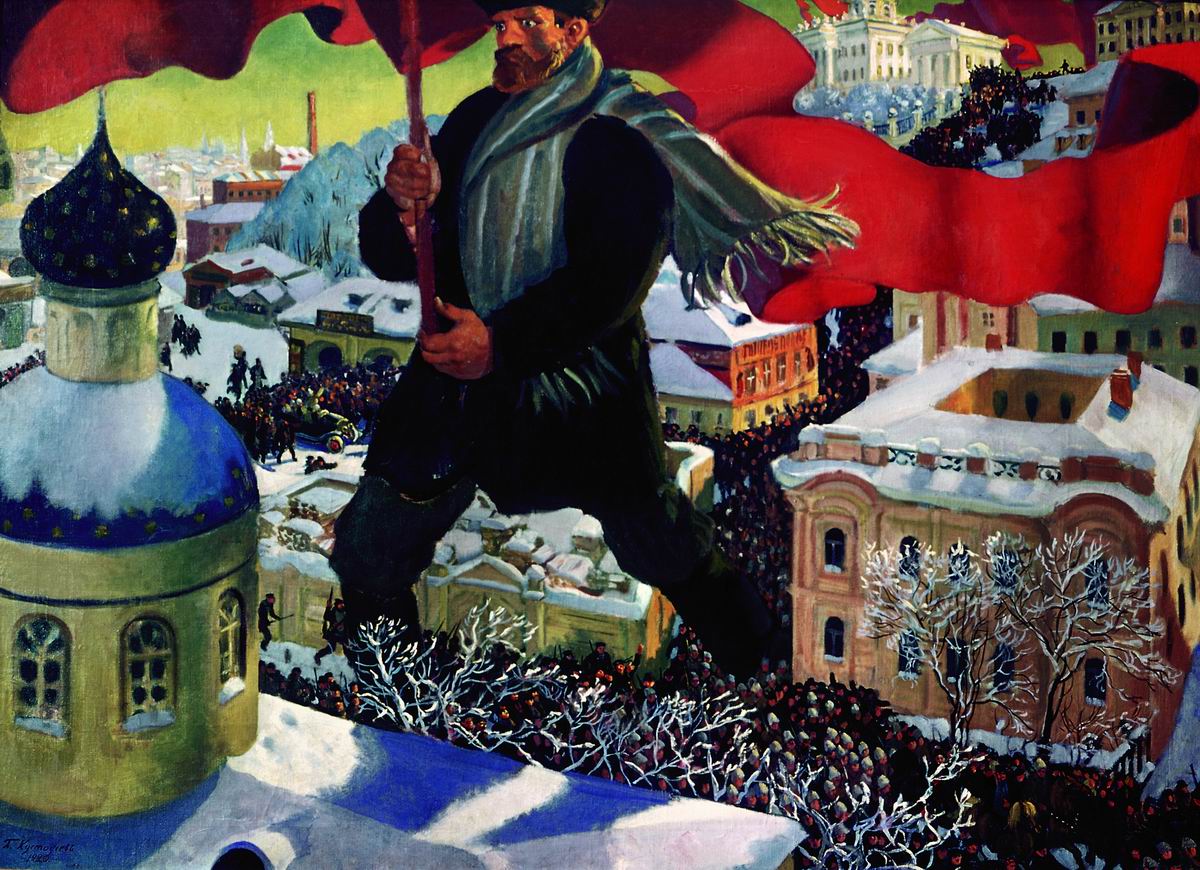 Картина российского художника Кустодиева "Большевик", 1920 год