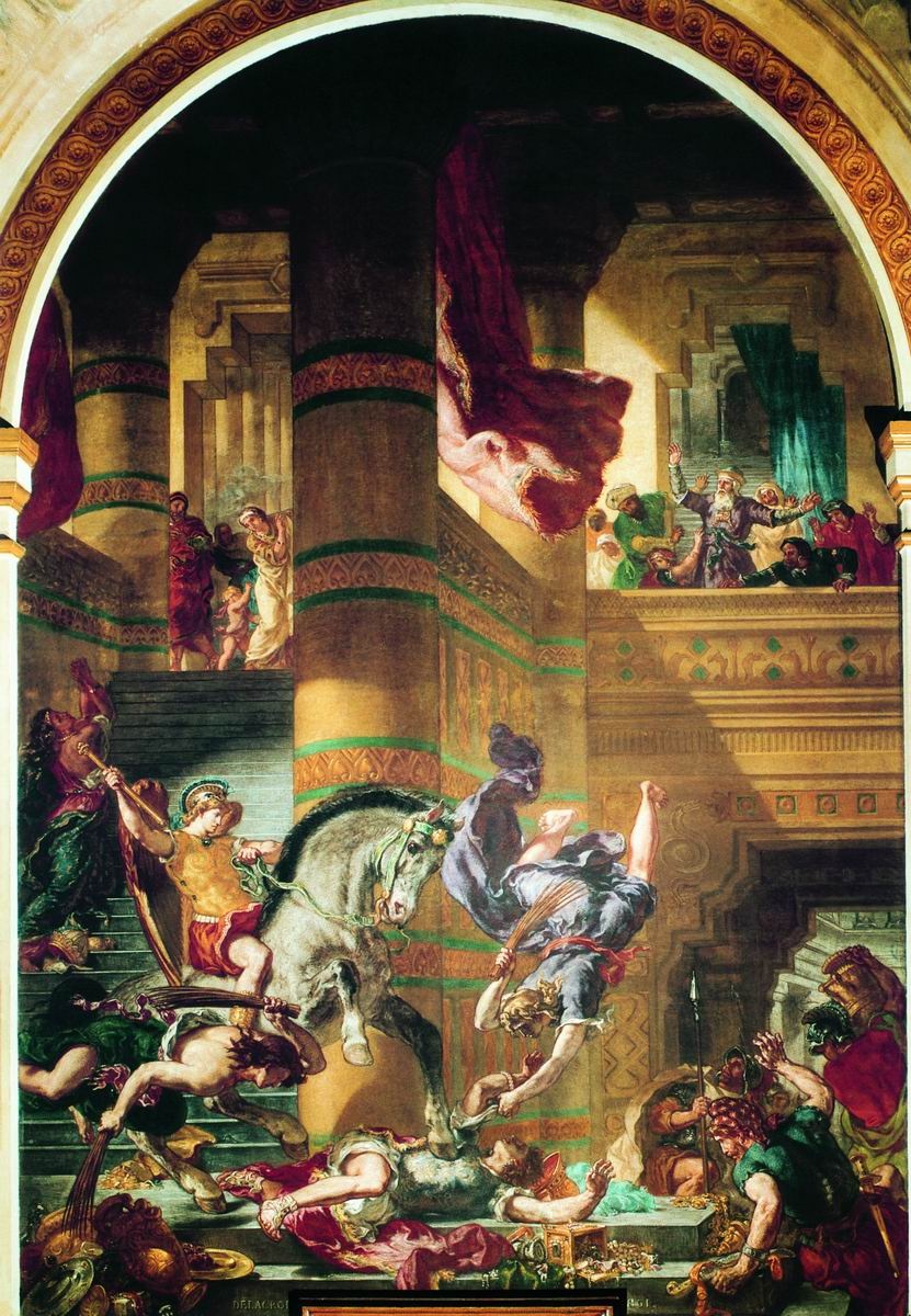 Изгнание Илиодора из храма 1854—1861 фреска Местонахождение:Капелла Ангелов, церковь Сен Сюльпис, Париж